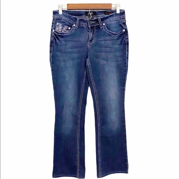 Earl Embellished Flap Button Back Pocket Jeans - Picture 1 of 11